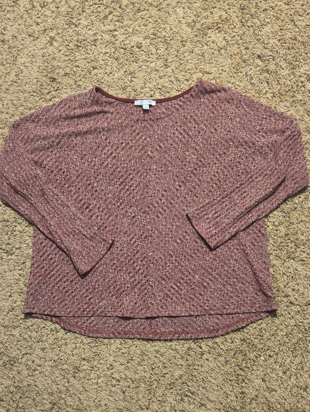 She + Sky Marled Burgundy Knit Pullover